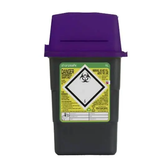 1 Litre Sharpsafe Purple Sharps Bin photographed against a plain background.