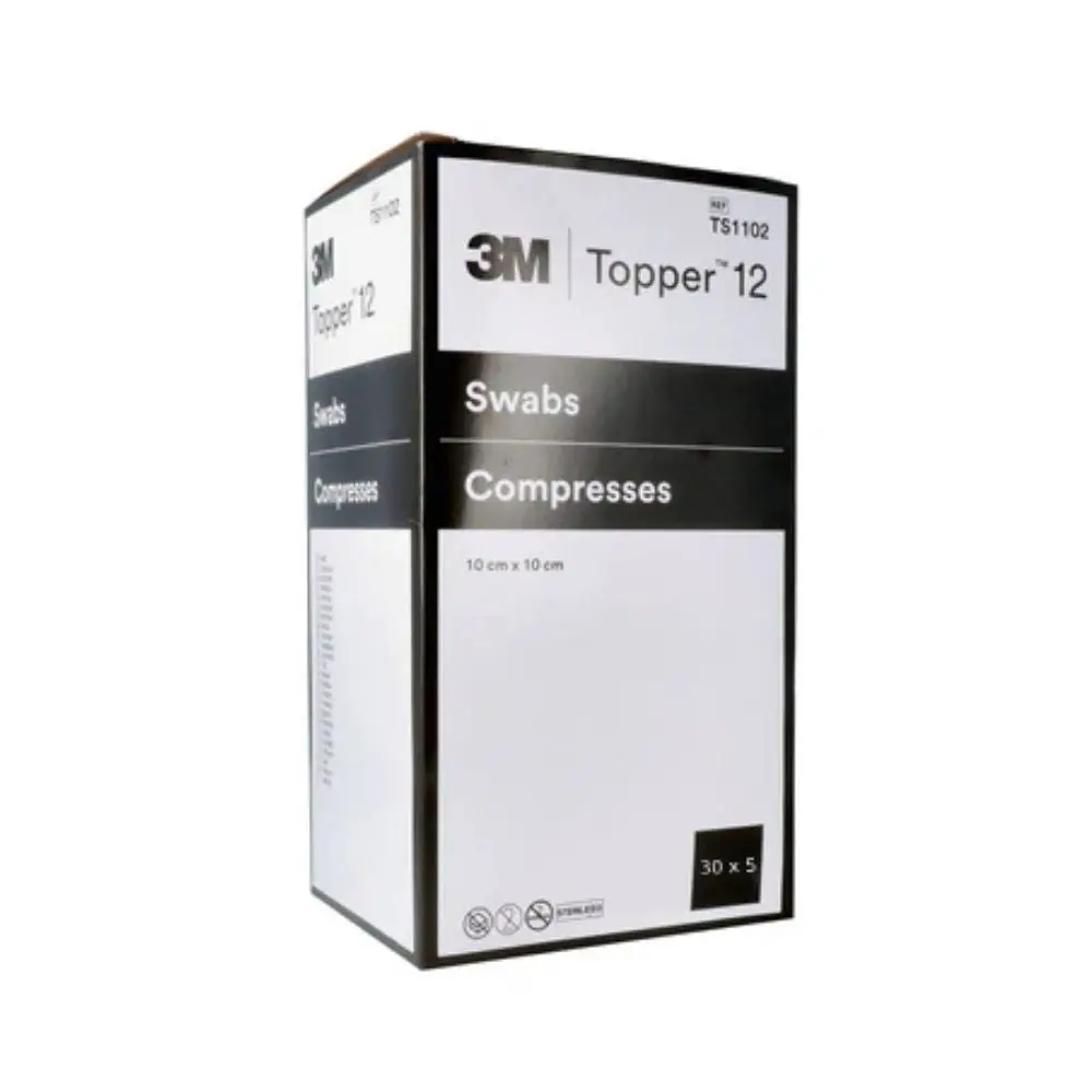 10cm x 10cm Topper 12 6 Ply Sterile Swabs 30 x 5 photographed against a plain background.