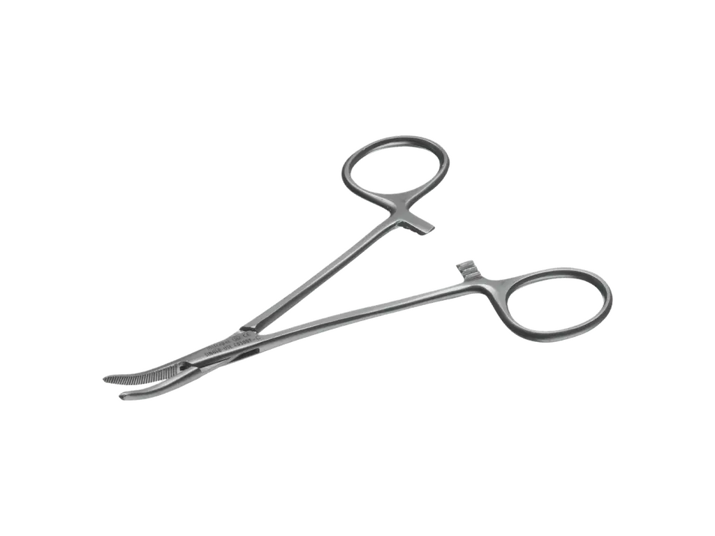 12.5cm Instrapac Halsted Mosquito Artery Forceps Curved photographed against a plain background.