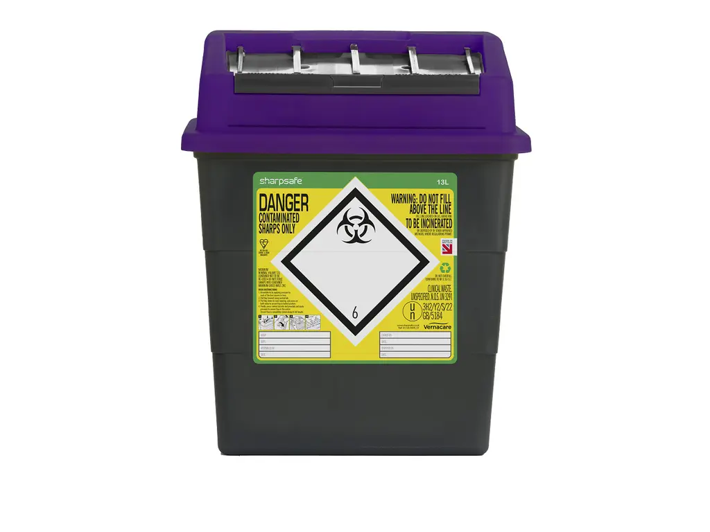 13 Litre Sharpsafe Purple Sharps Bin photographed against a plain background.