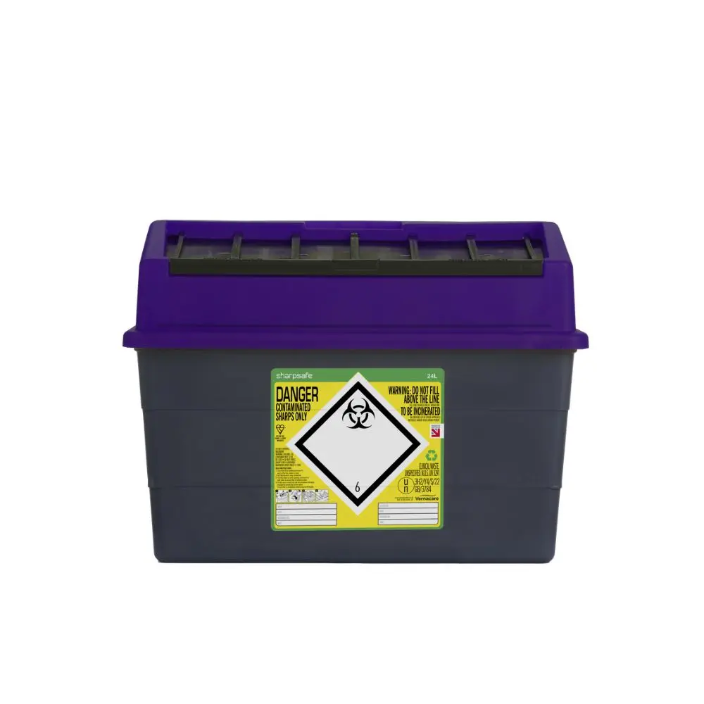 24 Litre Sharpsafe Purple Sharps Bin photographed against a plain background.
