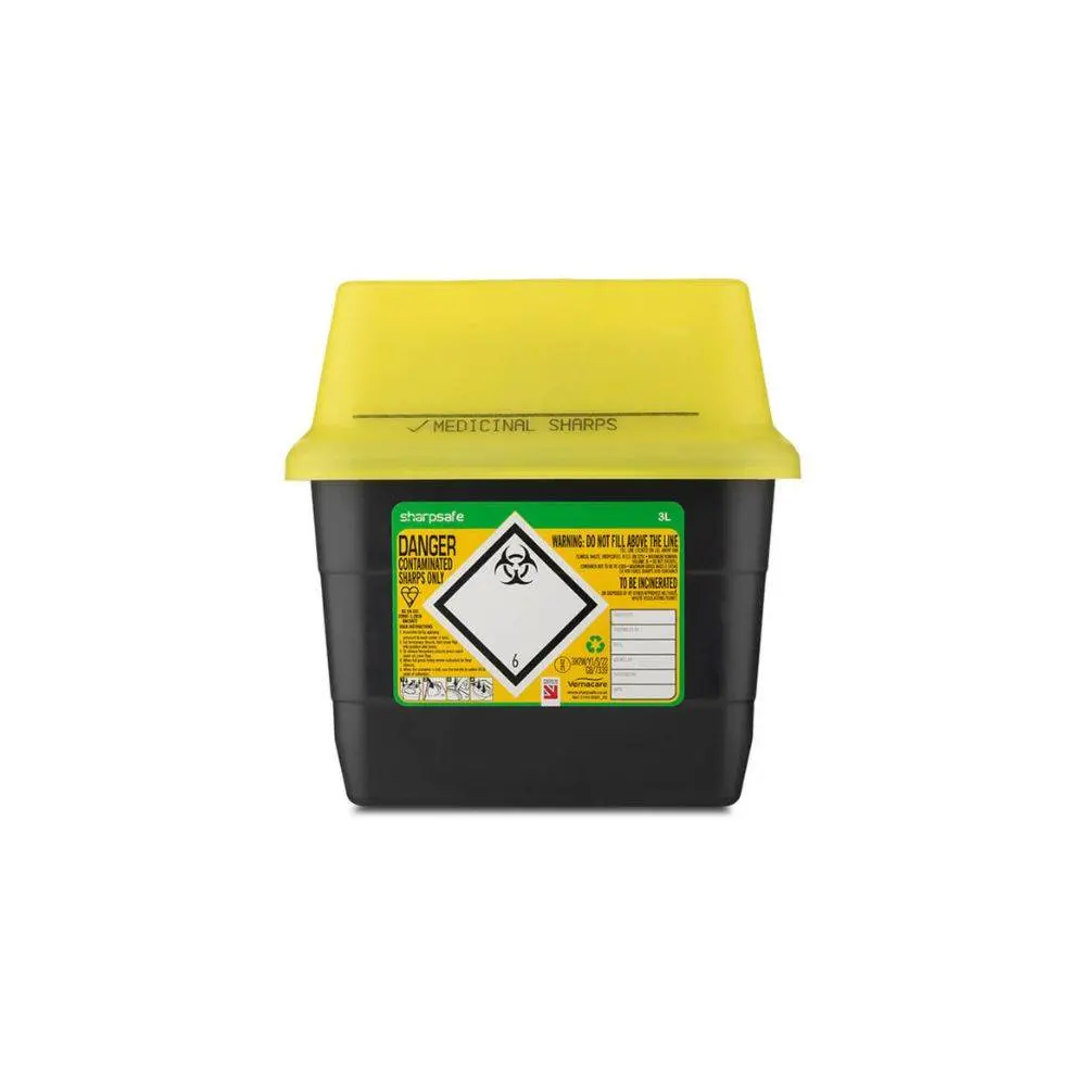 3 Litre Sharpsafe Yellow Sharps Bin photographed against a plain background.