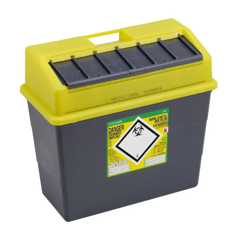 30 Litre Sharpsafe Yellow Sharps Bin photographed against a plain background.