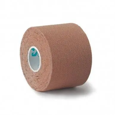 Beige Kinesiology Tape 5cm x 5m isport Performance photographed against a plain background.