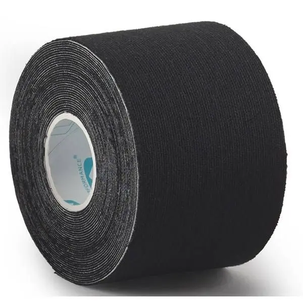 Black Kinesiology Tape 5cm x 5m isport Performance photographed against a plain background.