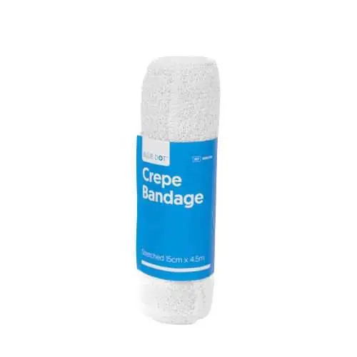 Blue Dot 15cm x 4.5m Crepe Bandage photographed against a plain background.