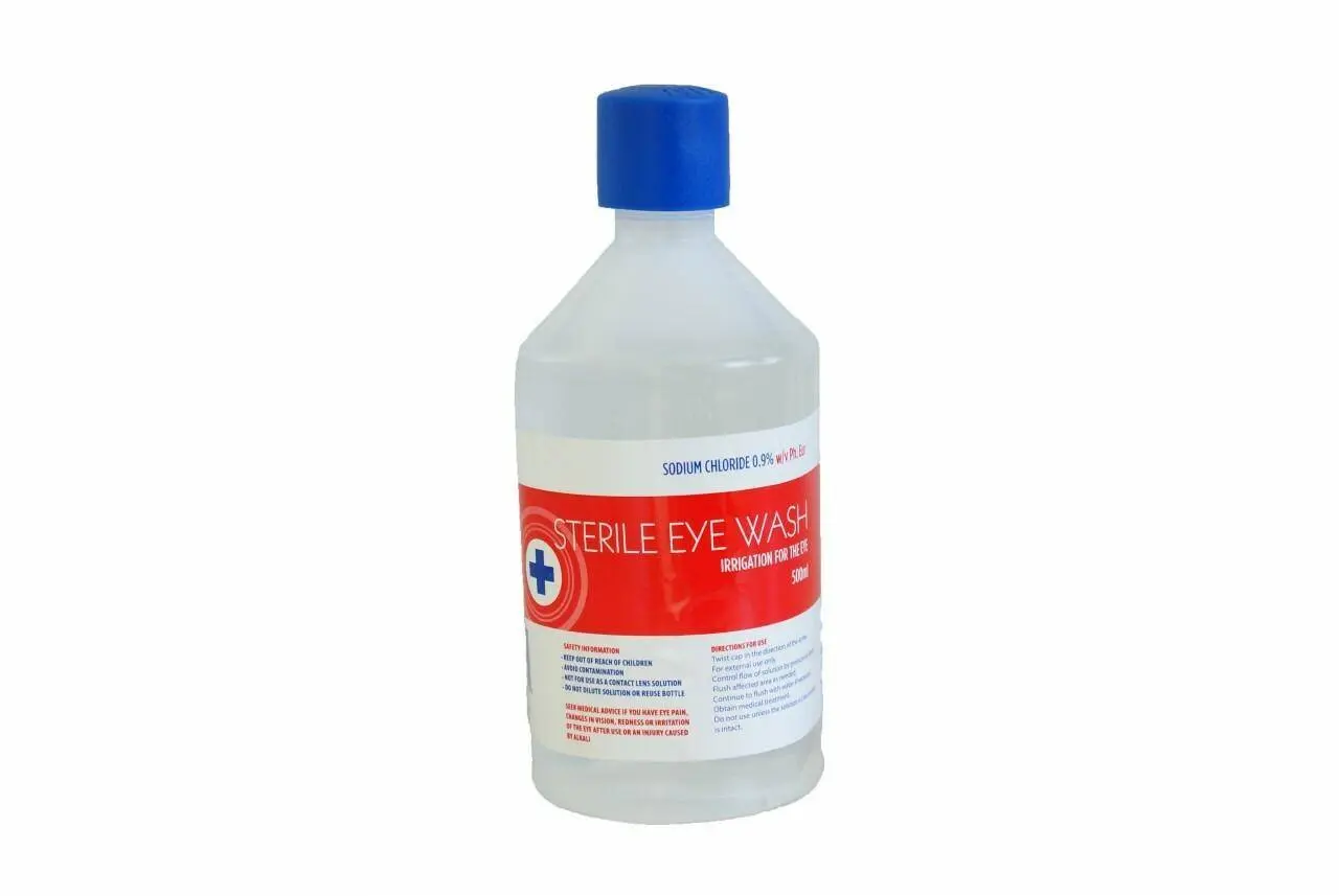 Blue Lion 500ml Sterile Eye Wash Solution photographed against a plain background.
