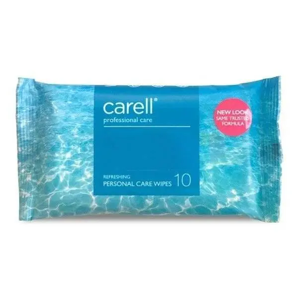 Carell Refreshing Patient Wipes Pack of 10 photographed against a plain background.