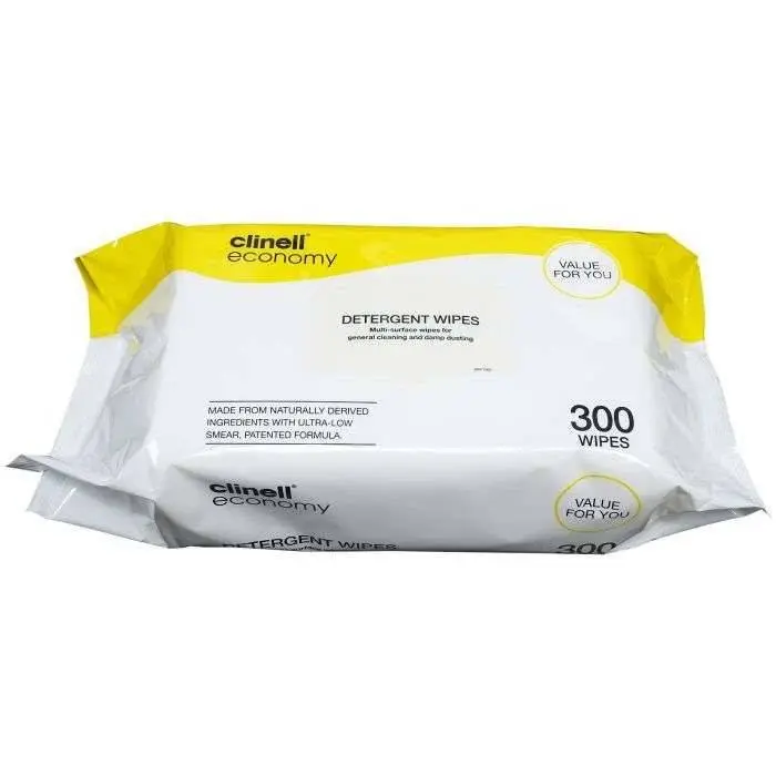 Clinell Detergent Wipes Pack of 300 photographed against a plain background.