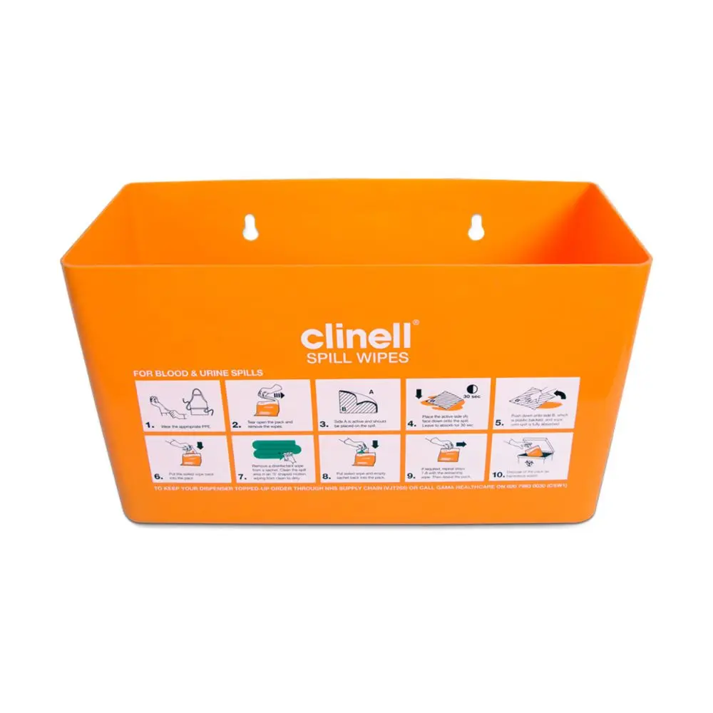 Clinell Orange Spill Wipes Dispenser photographed against a plain background.