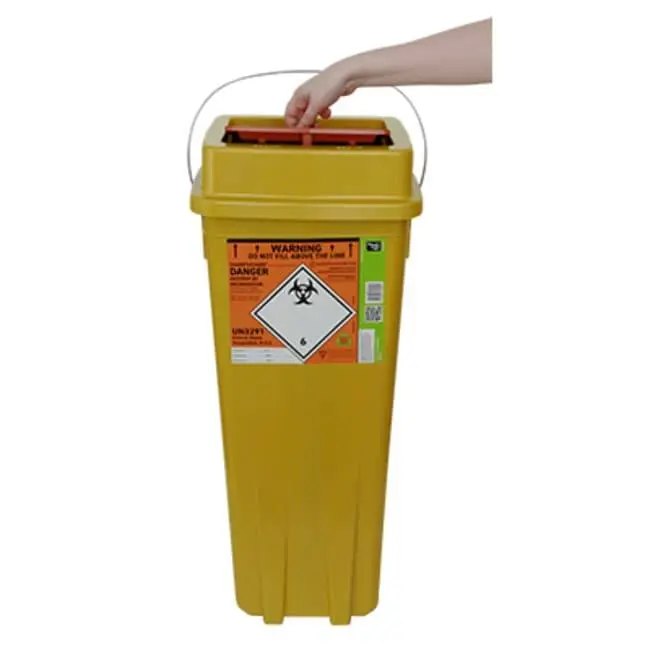 Daniels 40 Litre Sharpsguard Eco Orange Theatre+ Sharps Bin photographed against a plain background.