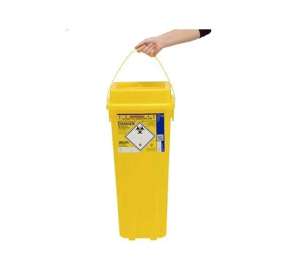 Daniels 40 Litre Sharpsguard Eco Yellow Theatre+ Sharps Bin photographed against a plain background.