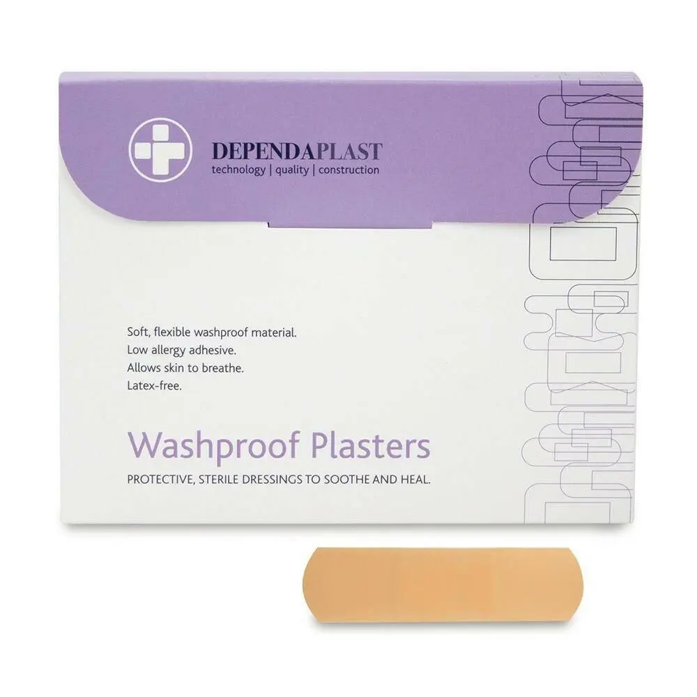 Dependaplast Washproof Plasters - 7cm x 2cm x 100 photographed against a plain background.