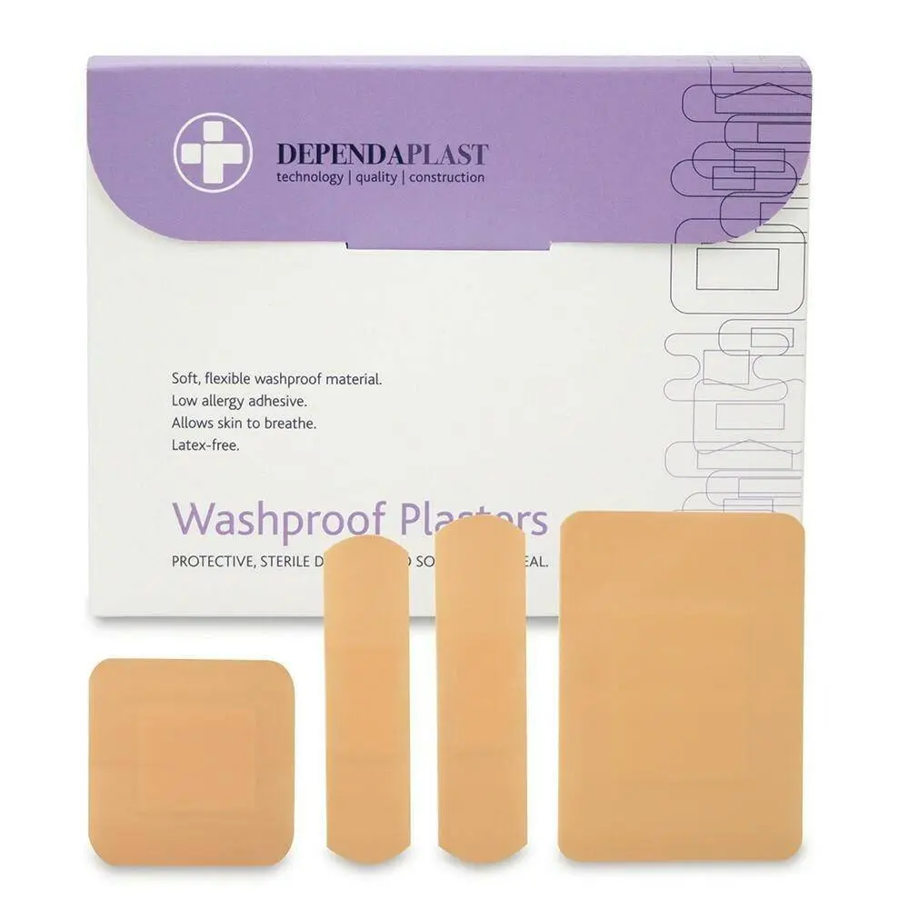 Dependaplast Washproof Plasters Assorted x 100 photographed against a plain background.