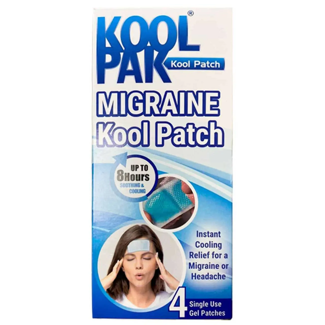 Koolpak Migraine Cooling Patch 4 Pack photographed against a plain background.