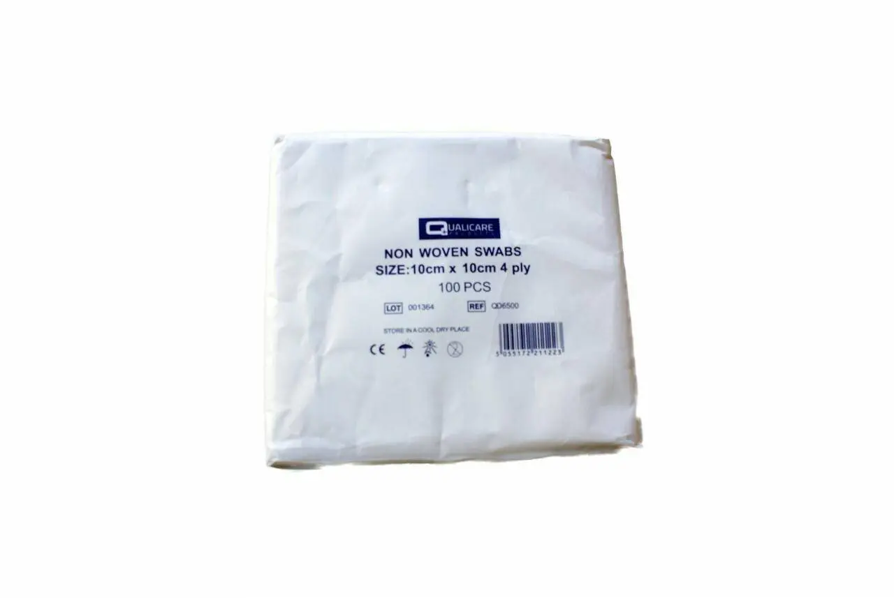 Premier Gauze Swabs 10cm x 10cm 4 Ply x 100 photographed against a plain background.