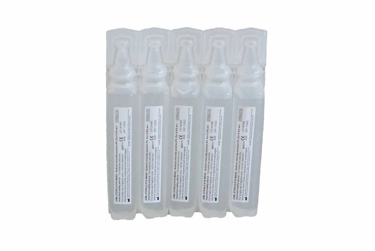 Qualicare 20ml Sterile Eye Wash Pods photographed against a plain background.