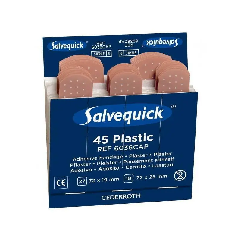 Salvequick Sterile Plastic Plaster, Single Refill photographed against a plain background.