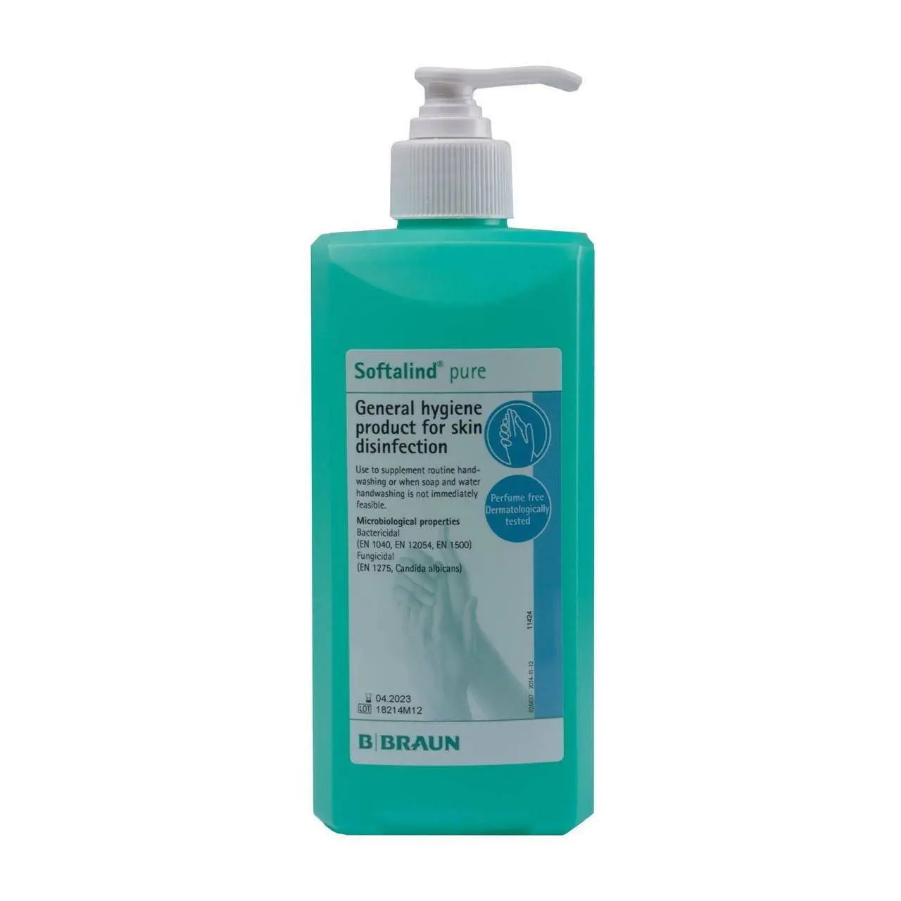 Softalind Pure 500ML Hand Disinfectant Bottle BBraun photographed against a plain background.