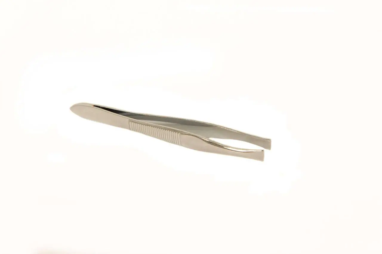 Sure Health 3 inch Flat Tweezers photographed against a plain background.