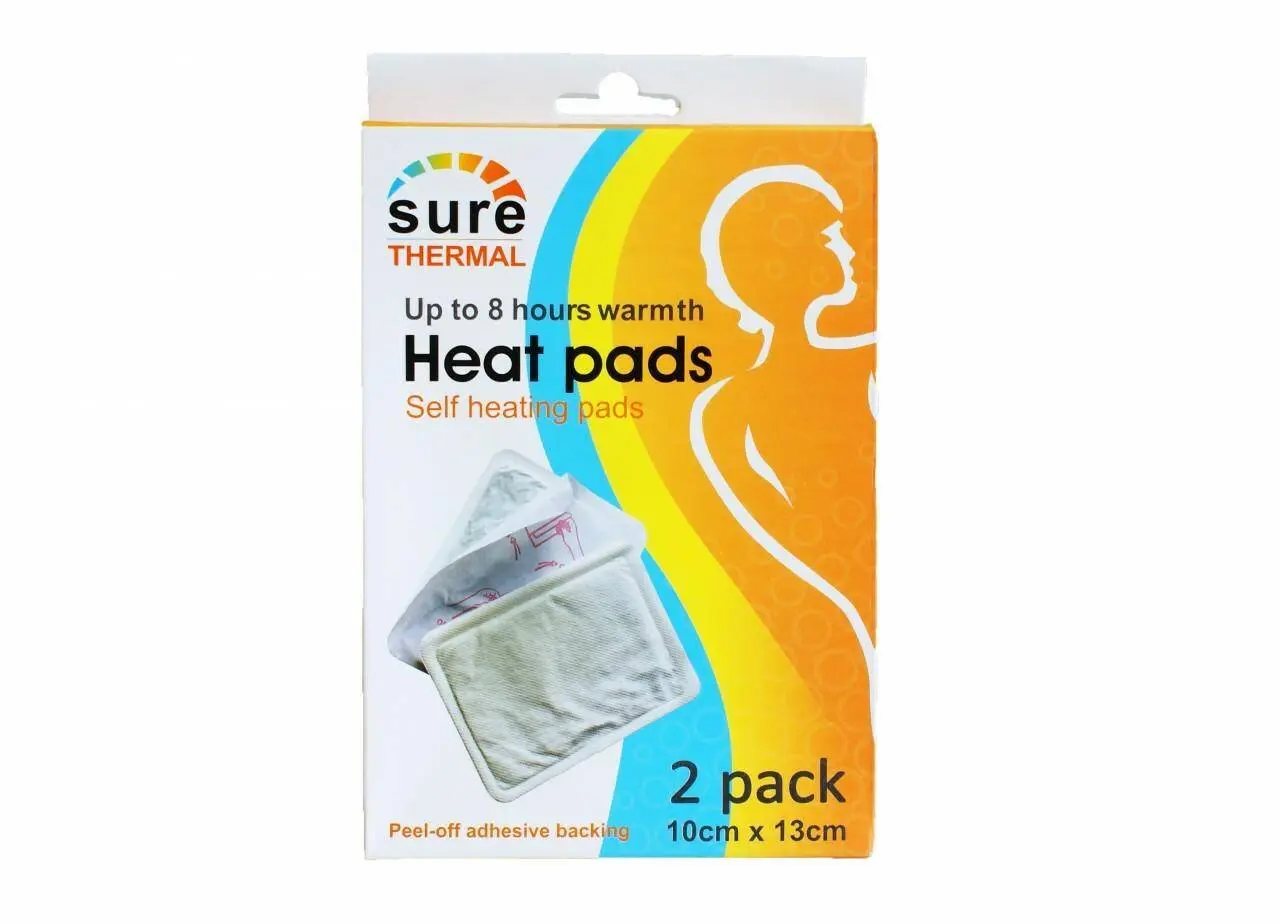 Sure Thermal 2 x Self Heating Heat Pads photographed against a plain background.