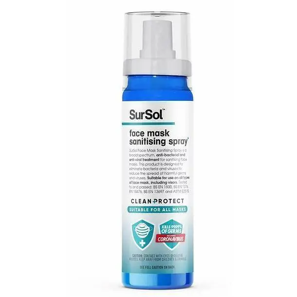 SurSol Face Mask Sanitising Spray - 100ml photographed against a plain background.
