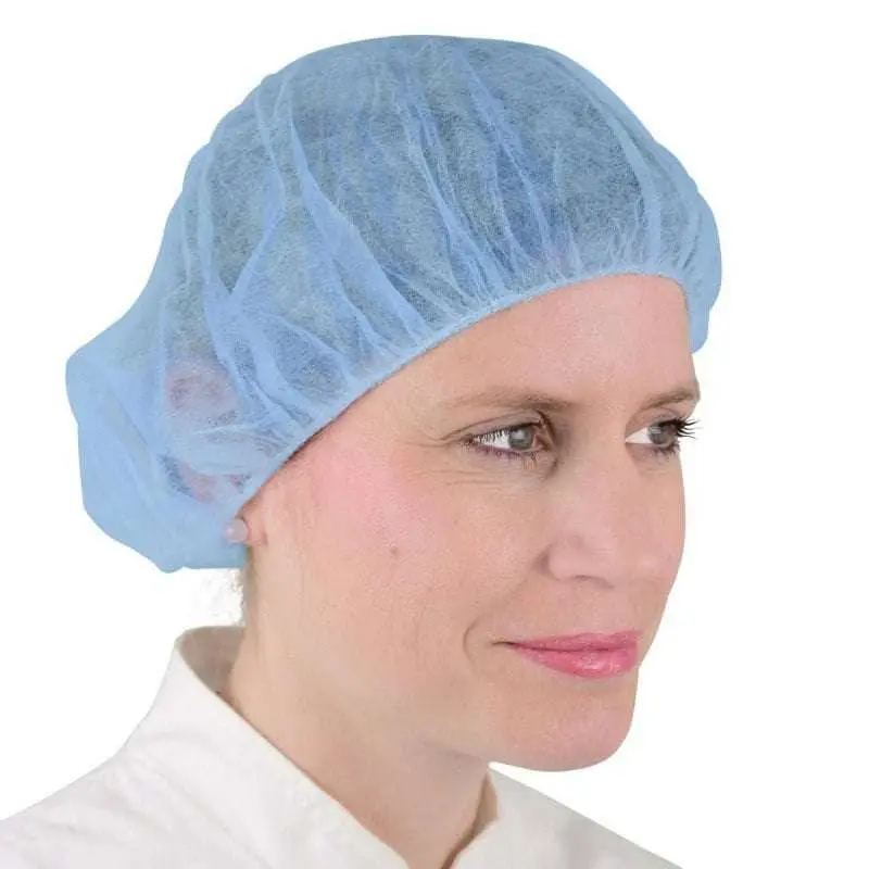 Teqler Blue Bouffant Style Mob Caps Pack of 100 photographed against a plain background.