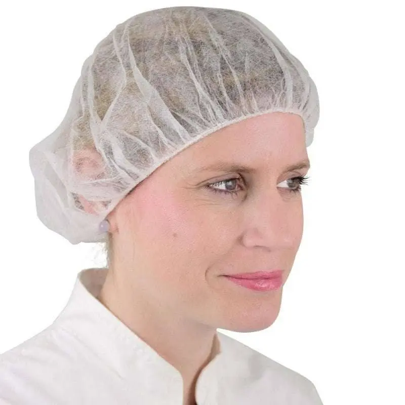 Teqler White Bouffant Style Mob Caps Pack of 100 photographed against a plain background.