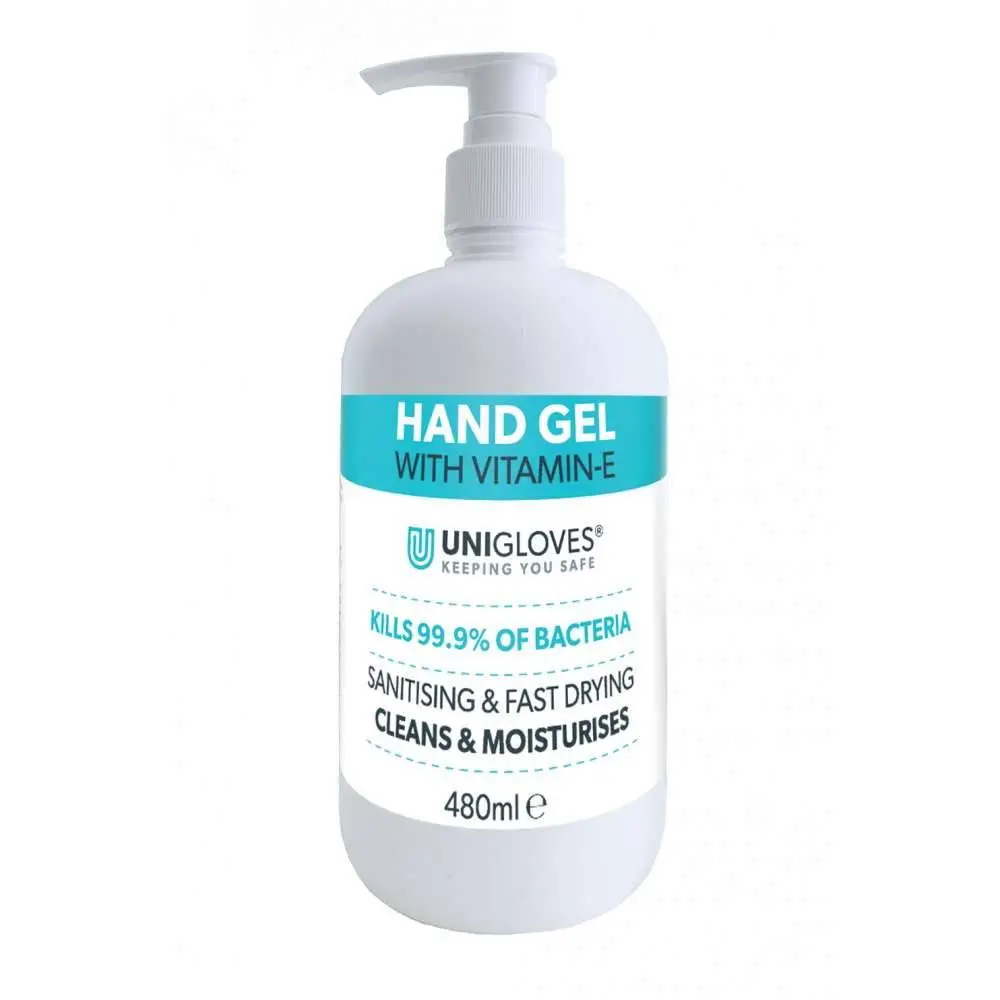 Unigloves Hand Gel with Vitamin-E 480ml photographed against a plain background.