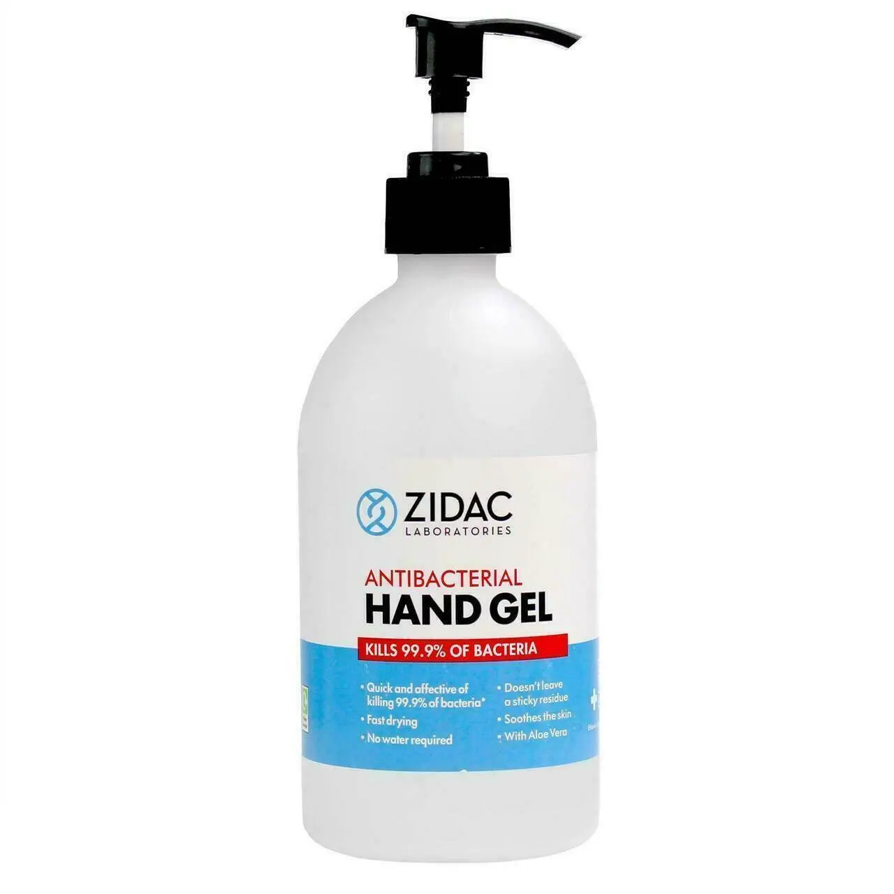 Zidac 70% Alcohol Hand Sanitiser - 500ml Pump Top photographed against a plain background.