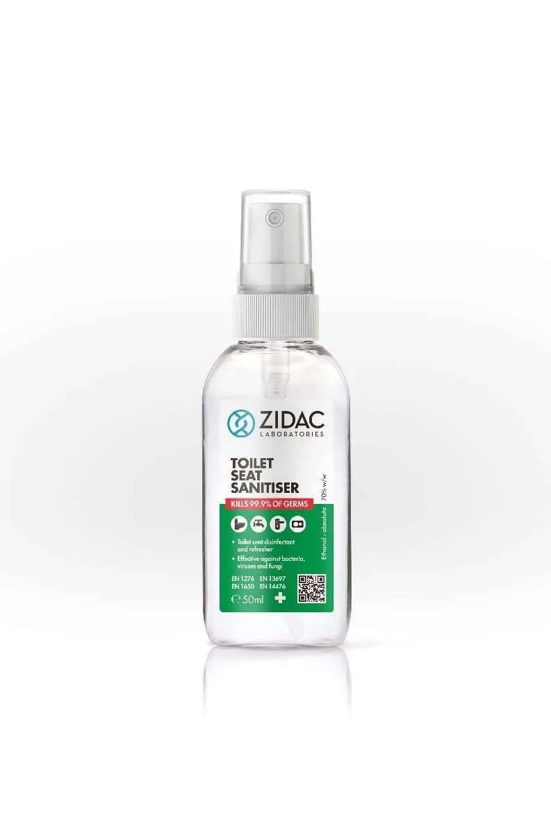 Zidac Toilet Seat Sanitiser 50 ml photographed against a plain background.
