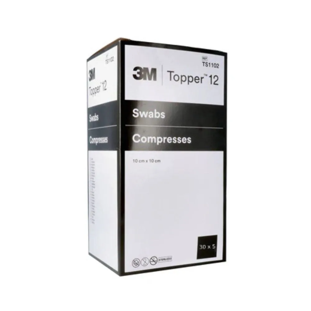 10cm x 10cm Topper 12 6 Ply Sterile Swabs 30 x 5 photographed against a plain background.