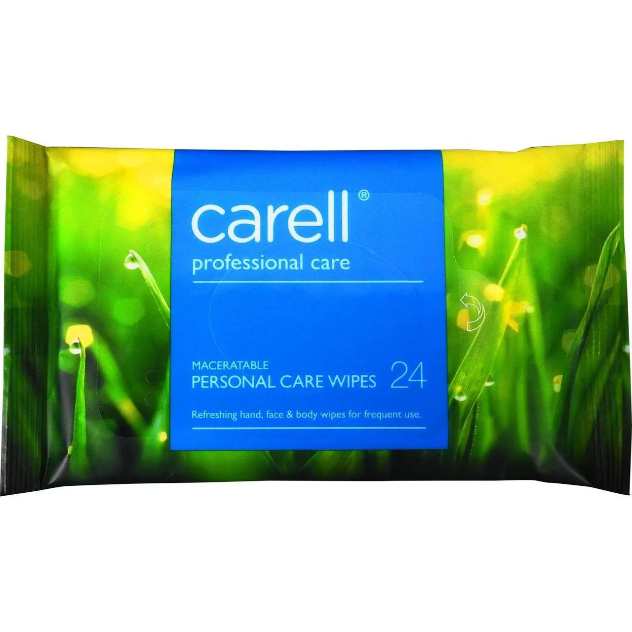 Carell Clinell Patient Hands & Face Maceratable Wipes Pack of 24 Wipes photographed against a plain background.