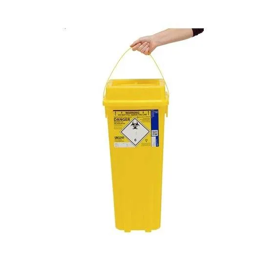 Daniels 40 Litre Sharpsguard Eco Yellow Theatre+ Sharps Bin photographed against a plain background.
