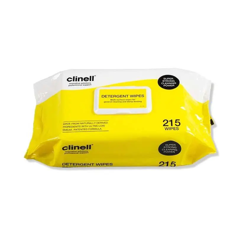 Clinell Detergent Wipes Pack of 215 photographed against a plain background.