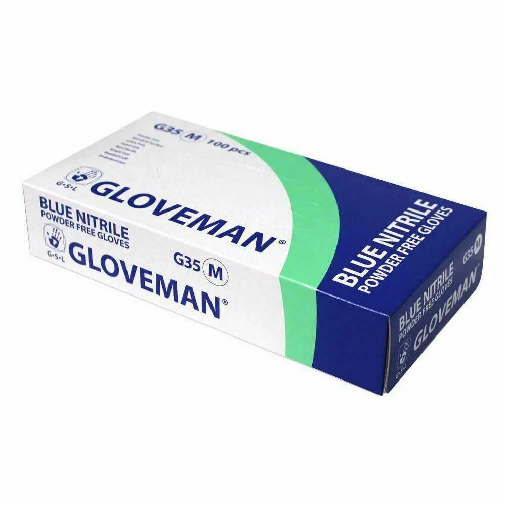 Gloveman Blue Nitrile Examination Gloves photographed against a plain background.