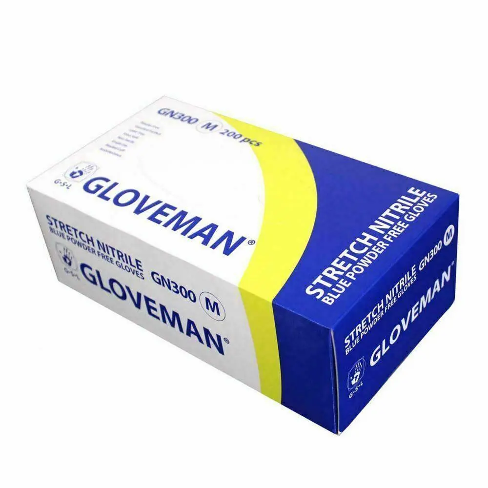 Gloveman Blue Nitrile Examination Gloves photographed against a plain background.