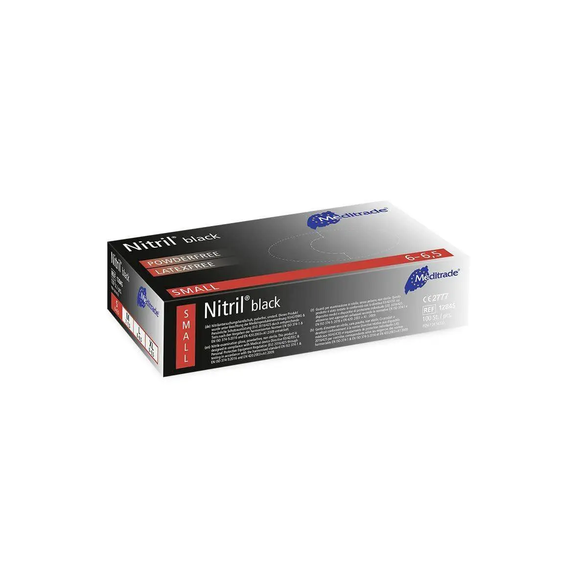 Meditrade Black Nitrile Examination Gloves photographed against a plain background.