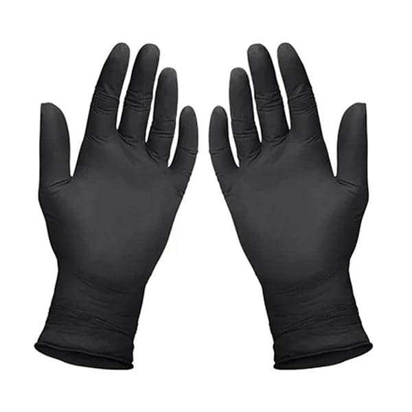 OmniTrust Black Nitrile Examination Gloves photographed against a plain background.