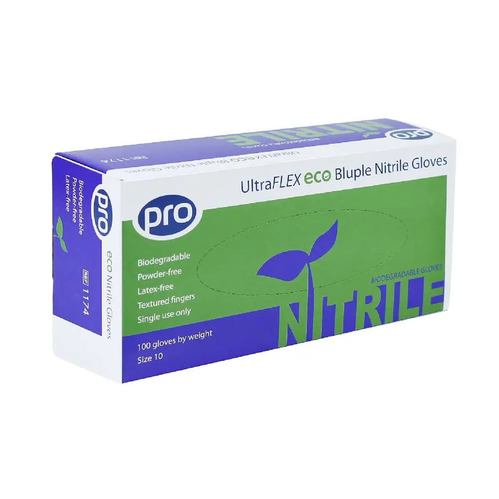 PRO Nitrile Examination Gloves photographed against a plain background.