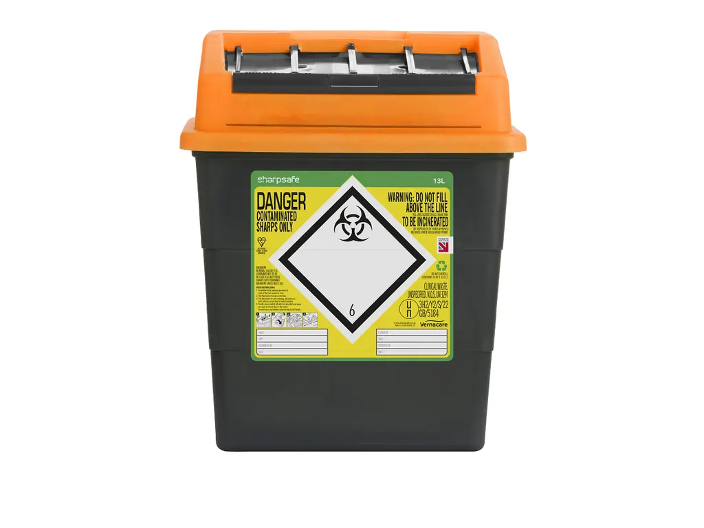 Sharpsafe 13 Litre Purple Sharps Bin photographed against a plain background.