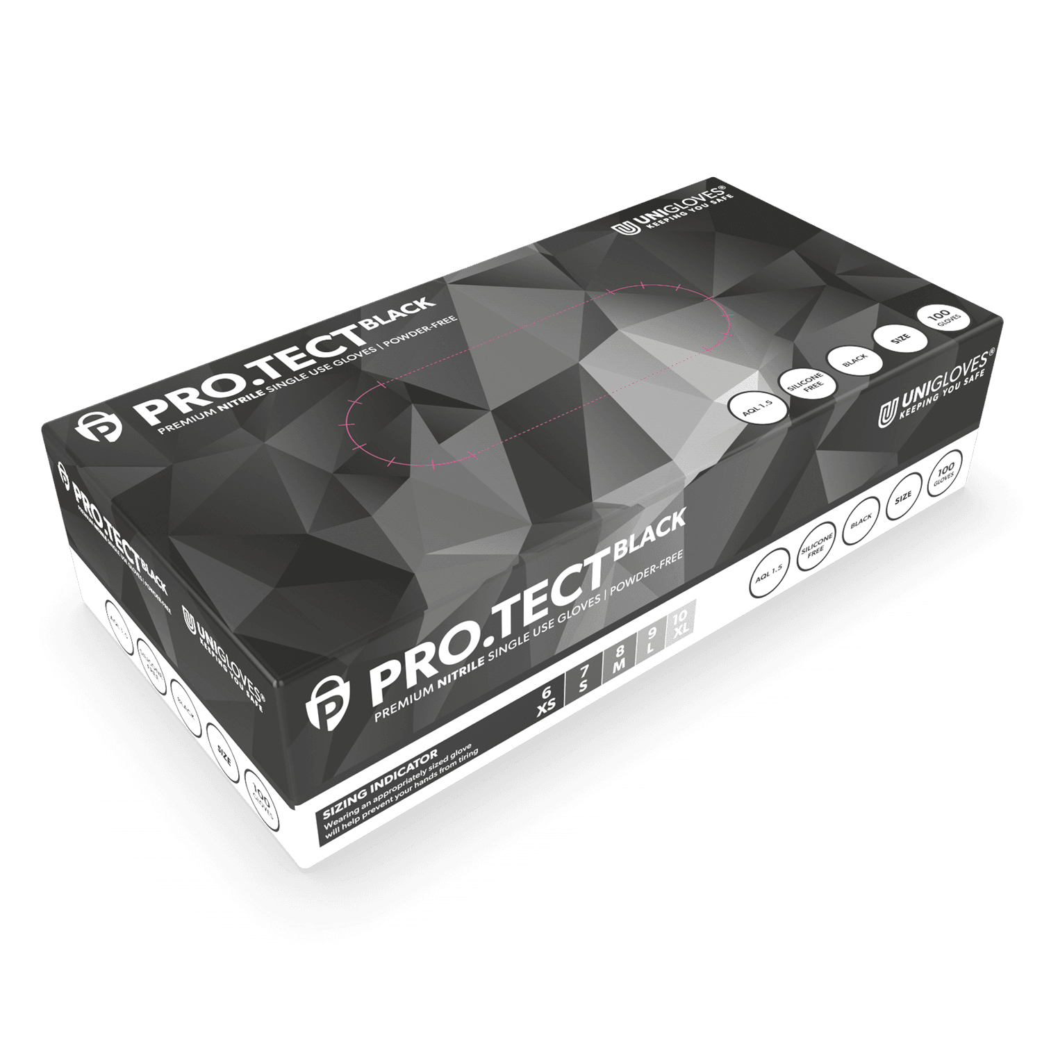 Unigloves Black Nitrile Examination Gloves photographed against a plain background.
