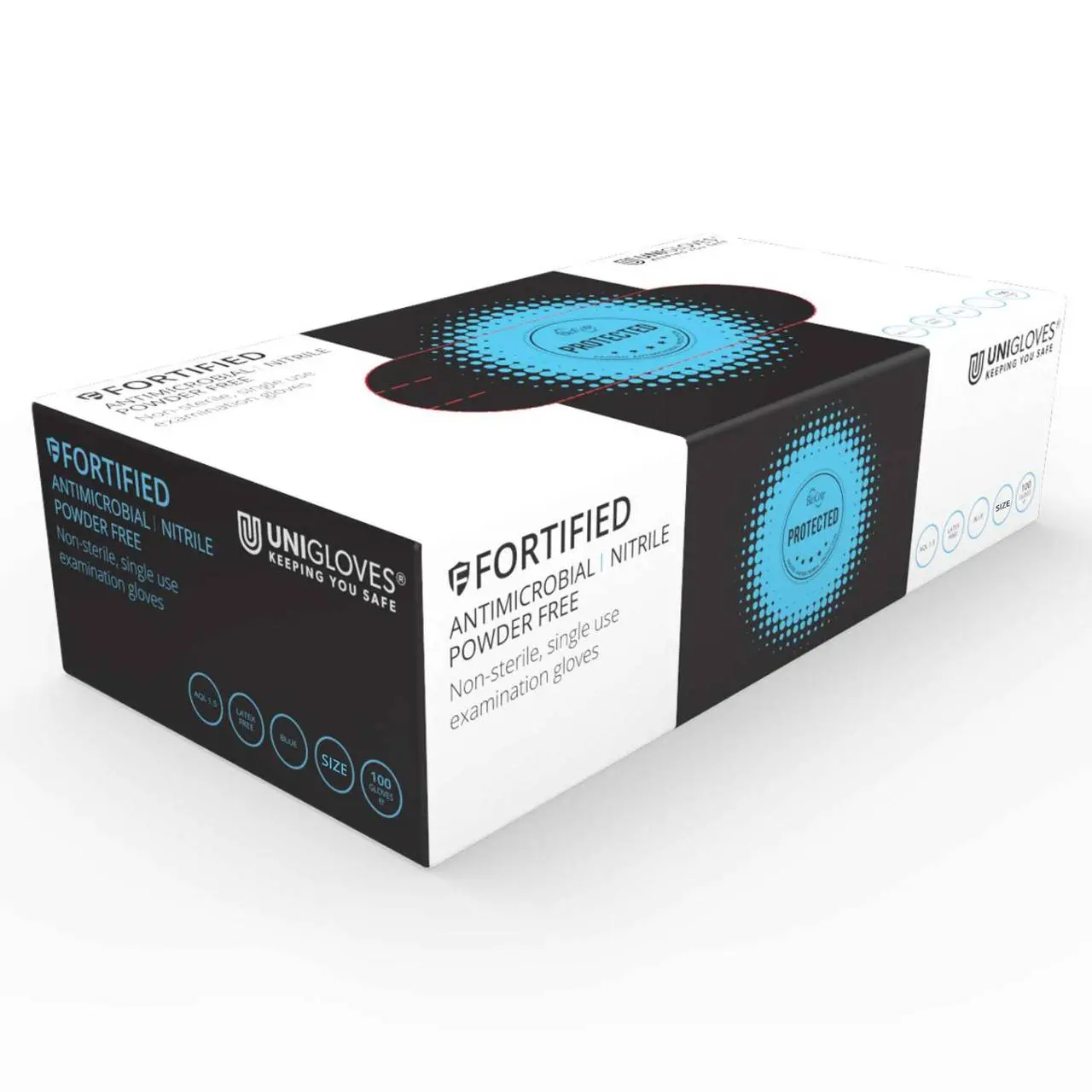 Unigloves Blue Nitrile Examination Gloves photographed against a plain background.