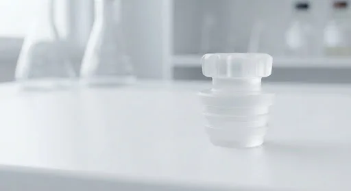 A high-quality silicone stopper for laboratory flasks on a smooth white surface.