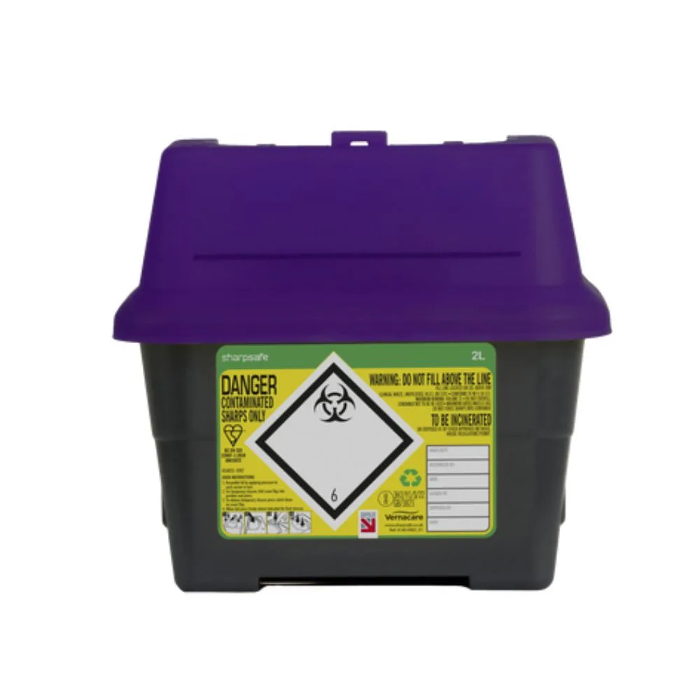 2 Litre Sharpsafe Purple Sharps Bin photographed against a plain background.