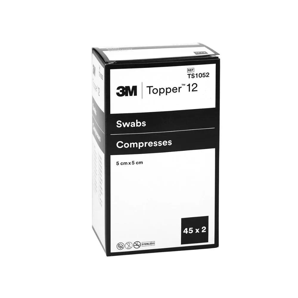 5cm x 5cm Topper 12 6 Ply Sterile Swabs 45 x 2 photographed against a plain background.