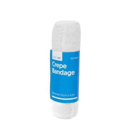 Blue Dot 15cm x 4.5m Crepe Bandage photographed against a plain background.