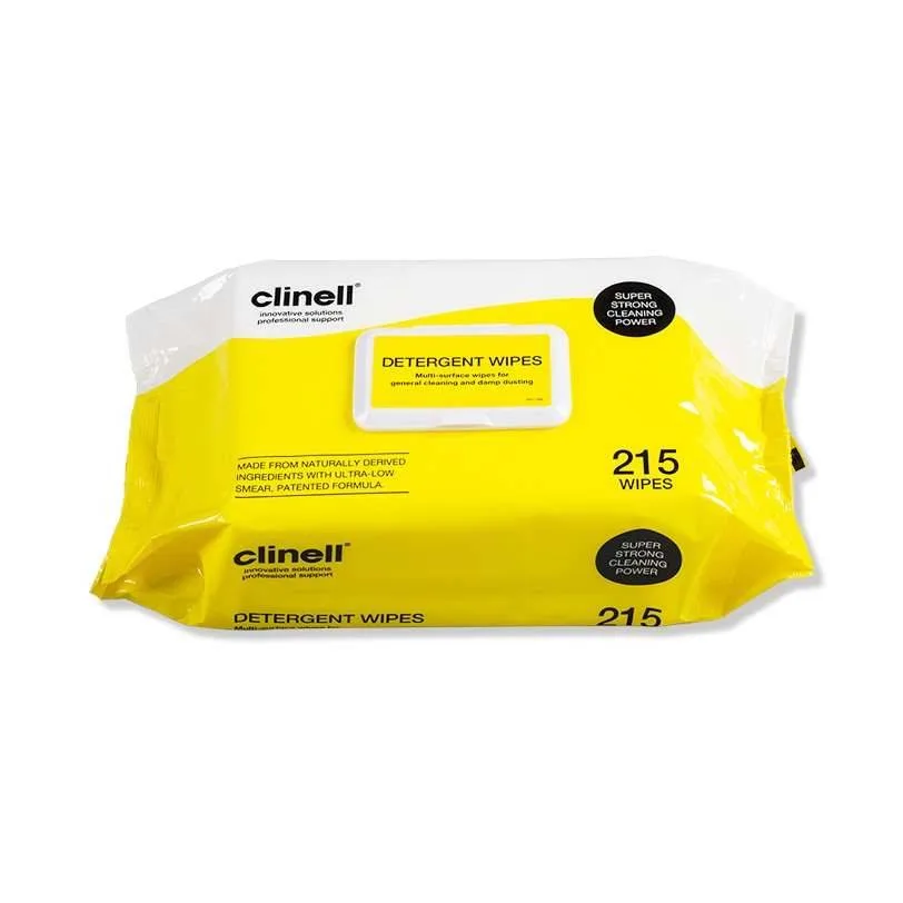 Clinell Detergent Wipes Pack of 215 photographed against a plain background.