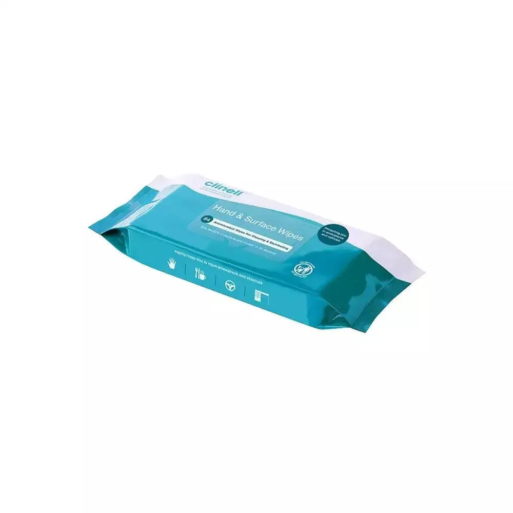 Clinell Hand and Surface Wipes Pack of 84 photographed against a plain background.