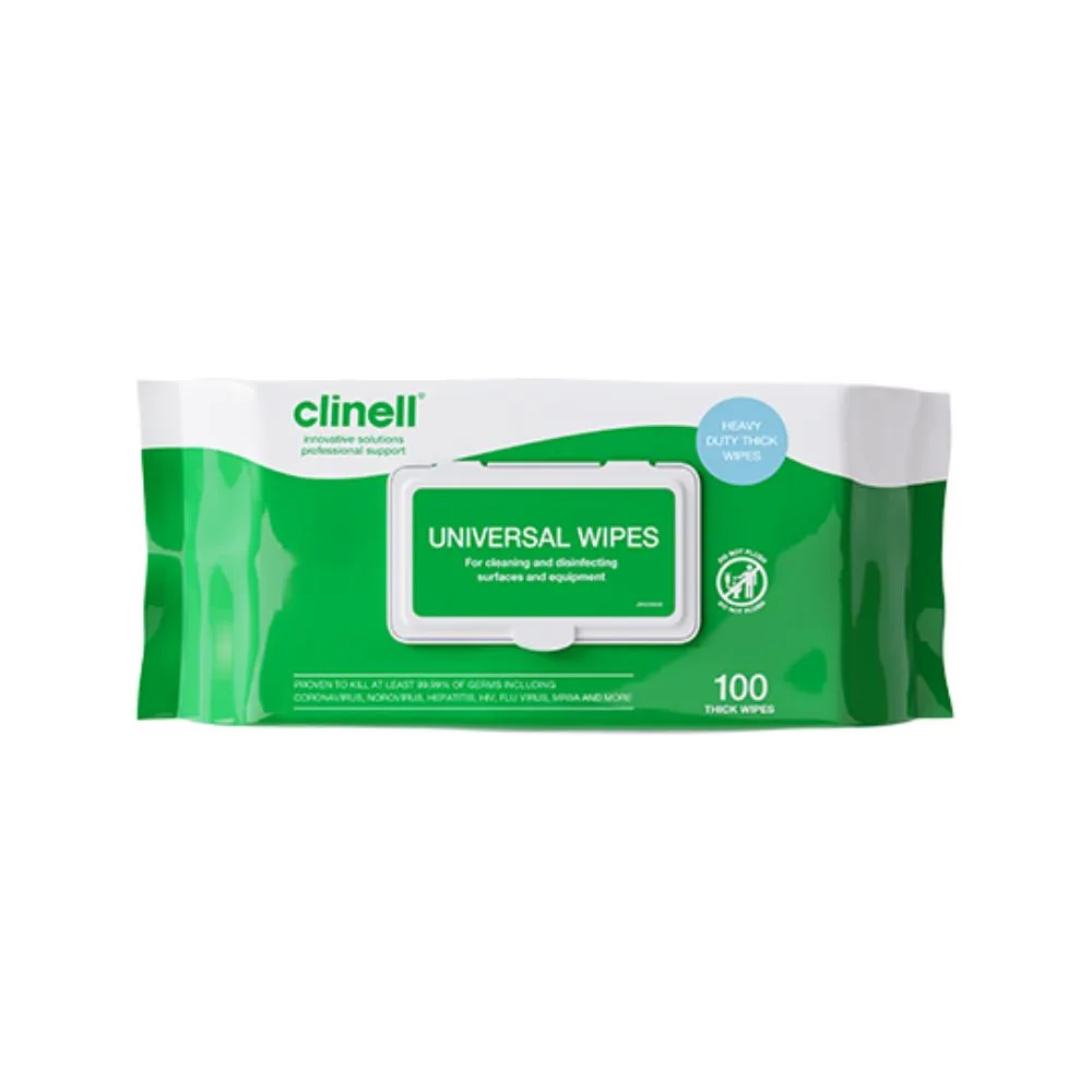 Clinell Universal Wipes Heavy Duty 100 Wipes photographed against a plain background.